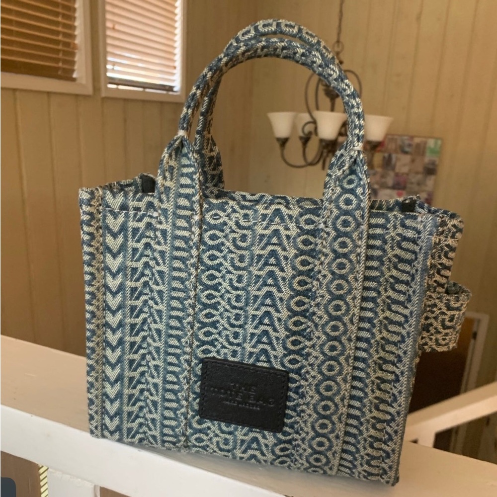 The washed monogram denim mini tote